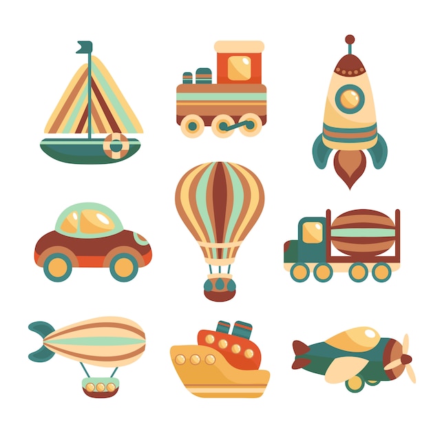 Free vector transport toys elements set