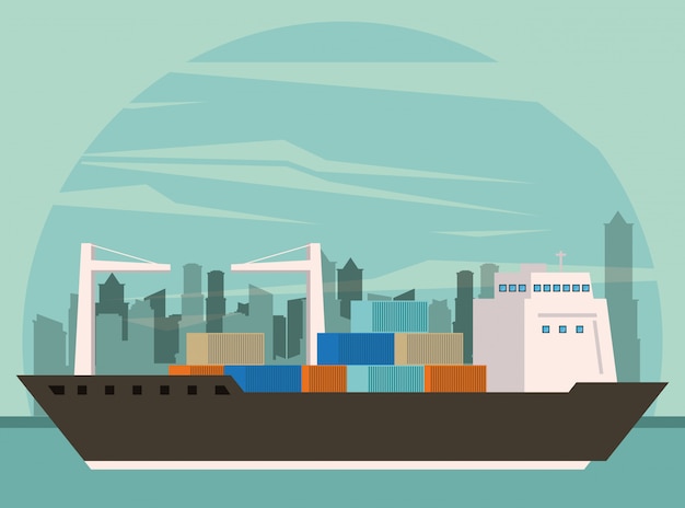 Free vector transportation cargo merchandise ship cartoon