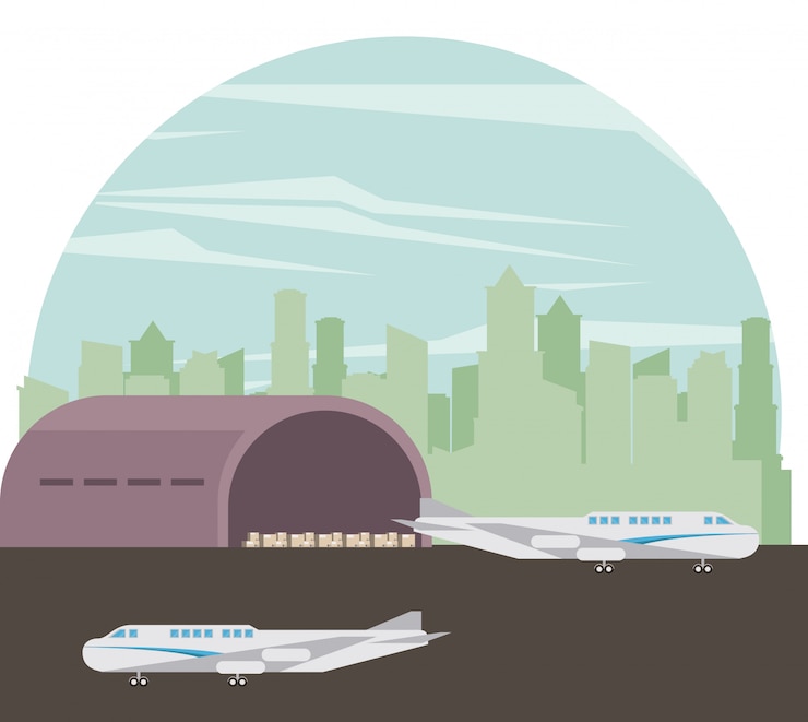 Free Vector transportation commercial passengers airplanes cartoon