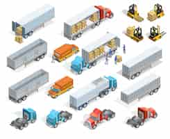 Free vector transportation isometric elements set