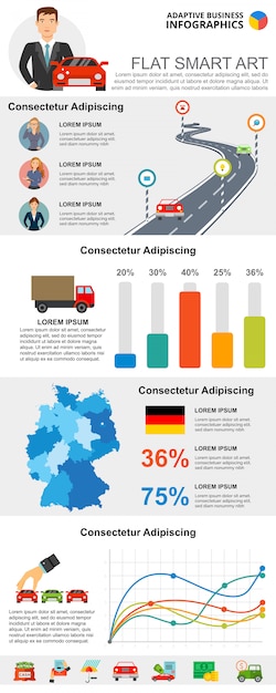 Insieme di diagrammi infographic concetto di statistiche o di trasporto