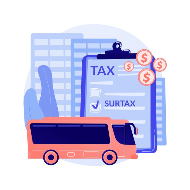輸送surtax抽象的な概念ベクトル図。インフラストラクチャの追加税、輸送および燃料の追加課税、地方の道路交通追加料金、交通サービス料金の抽象的な比喩。