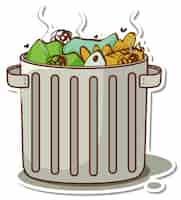 Free vector trash in garbage can cartoon sticker