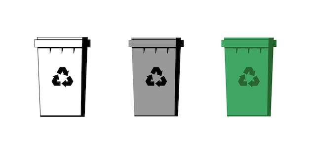회색 검정 및 녹색 컨테이너를 분류하는 쓰레기는 재활용 아이콘 쓰레기 쓰레기통으로 쓰레기통을 설정합니다.