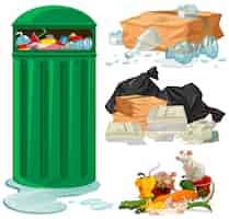 Vettore gratuito cestino e diversi tipi di spazzatura