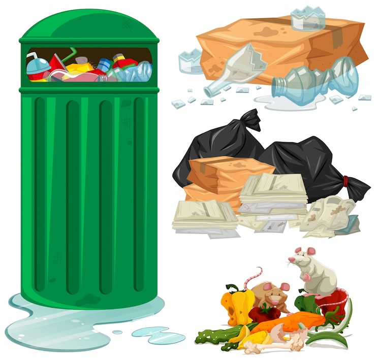 Free Vector trashcan and different types of trash
