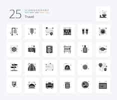 Free vector travel 25 solid glyph icon pack including search binocular location star hotel