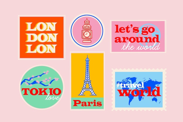 Free vector travel 70s style sticker collection