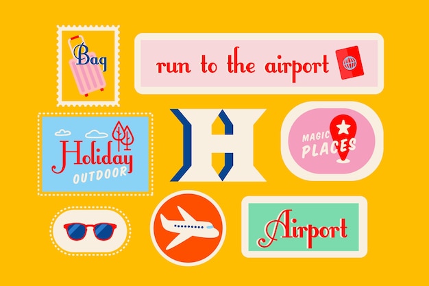 Free vector travel 70s style sticker set