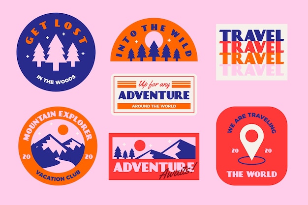 Free vector travel 70s style sticker set