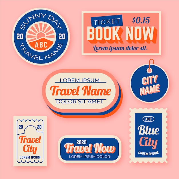 Travel 70s style sticker set