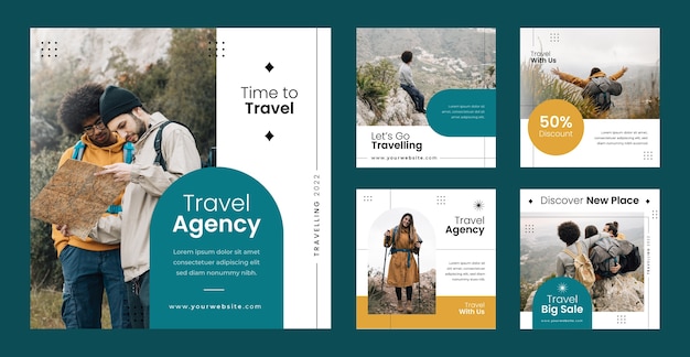 Free vector travel agency business instagram posts collection