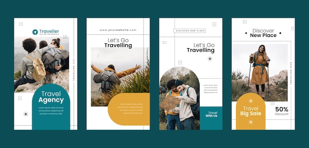 Free vector travel agency business instagram stories collection