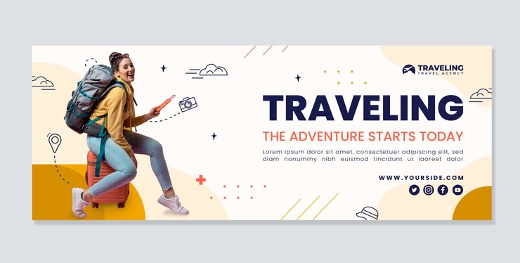 मुफ़्त वेक्टर travel agency facebook cover with camera drawing