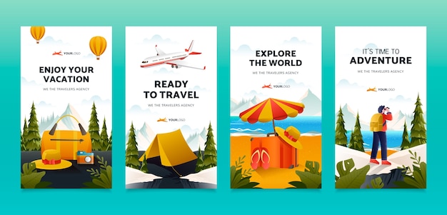 Free vector travel agency instagram stories collection