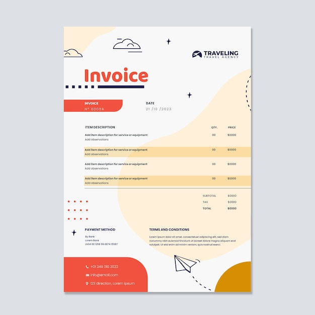 Free vector travel agency invoice with plane drawing