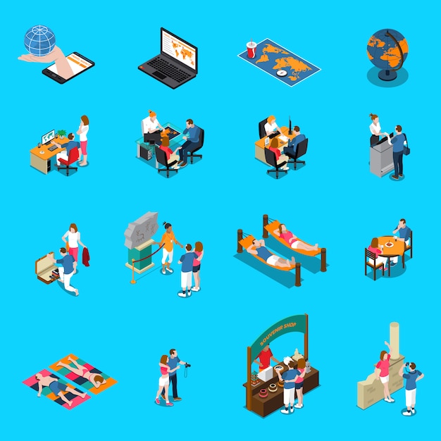 Free vector travel agency isometric icons