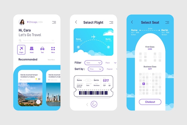 無料ベクター 旅行アプリのインターフェース設計