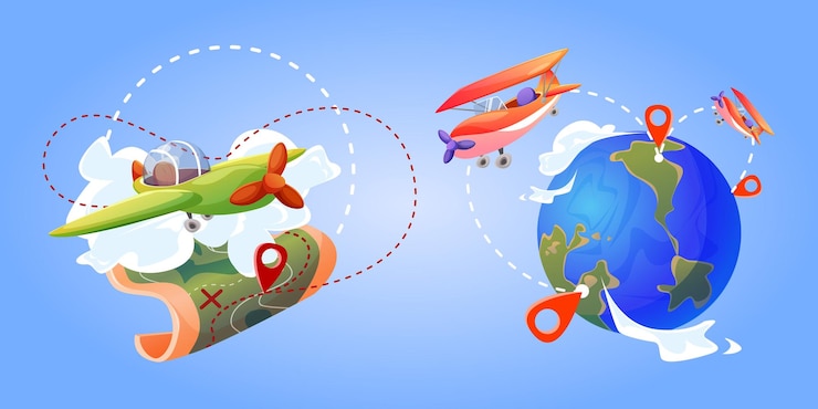 Free Vector travel around world with cute kid plane