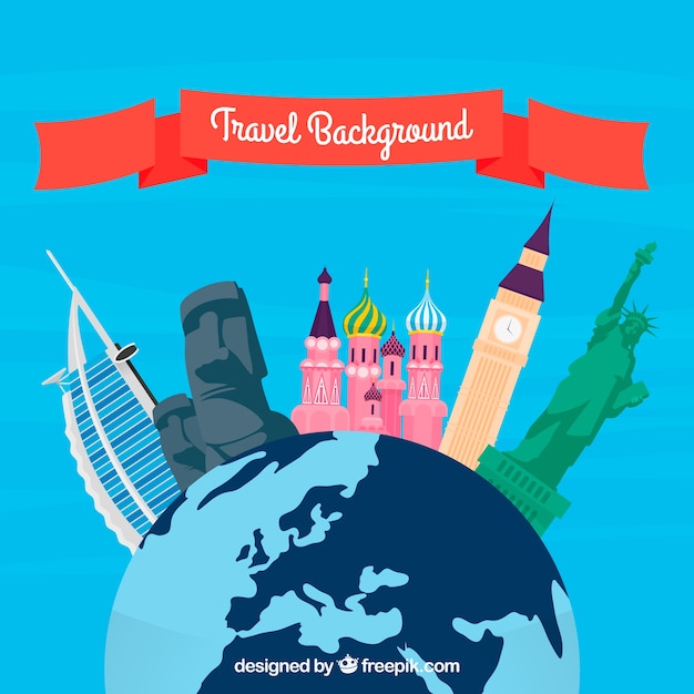 Travel background in flat style 