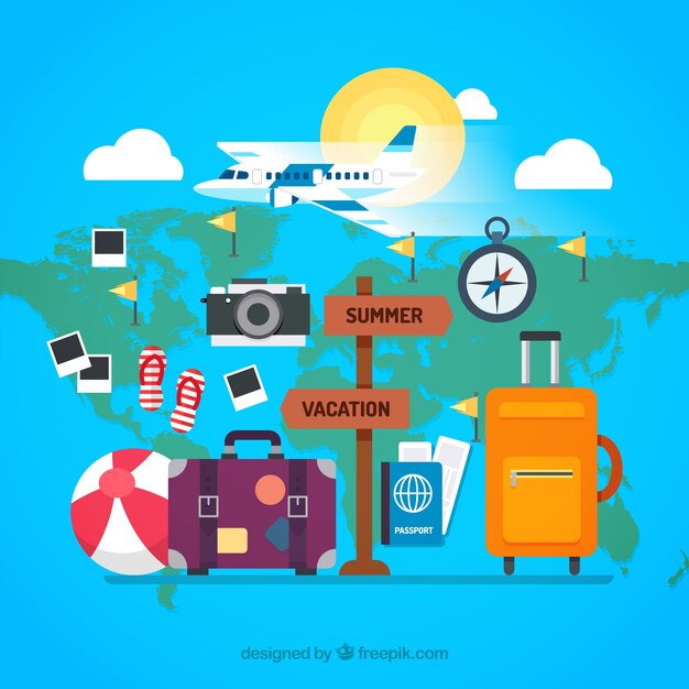 Travel background in flat style