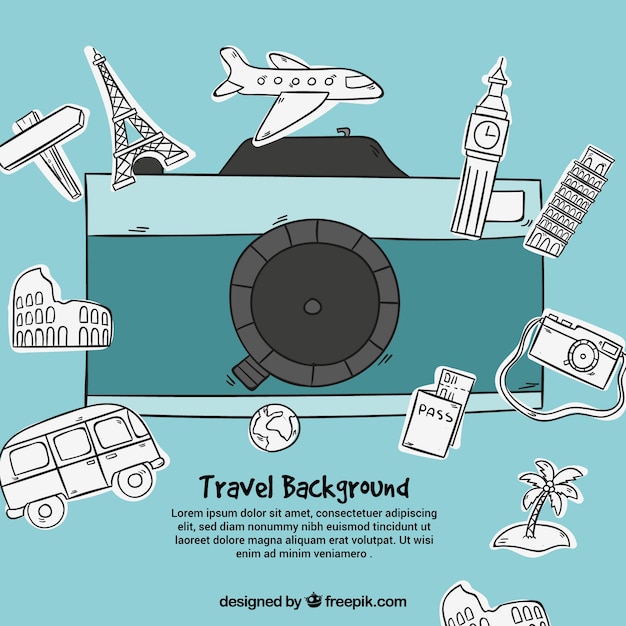 Free vector travel background in hand drawn style