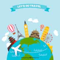 Free vector travel background in hand drawn style