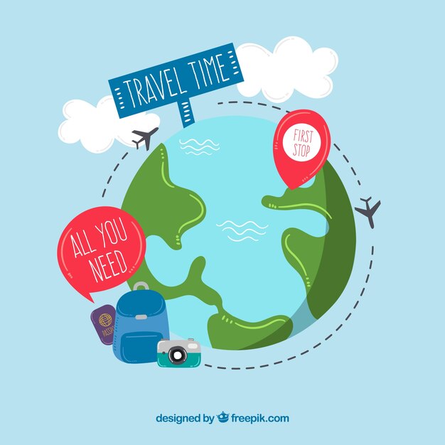 Free vector travel background in hand drawn style