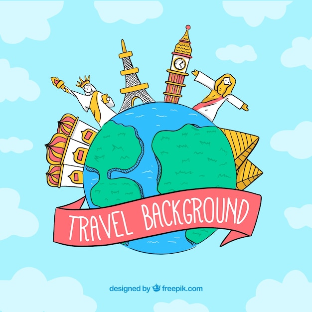 Free vector travel background in hand drawn style