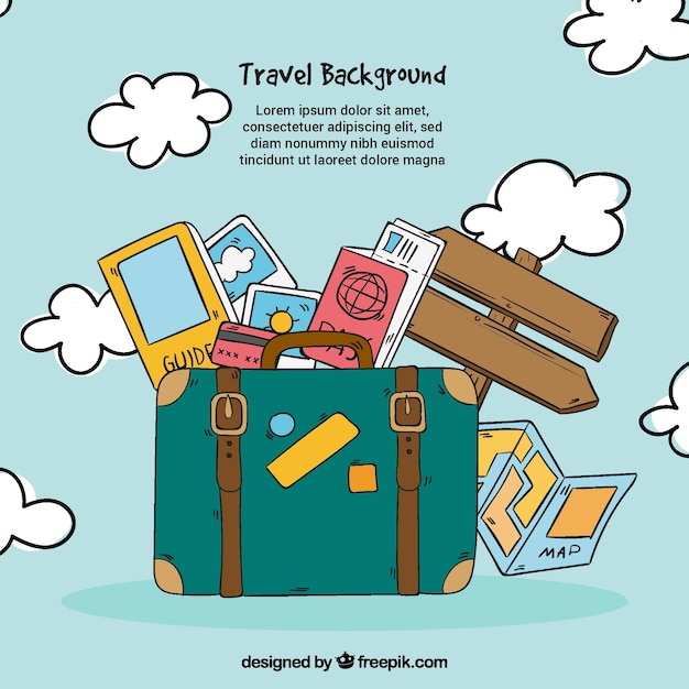 Free vector travel background in hand drawn style