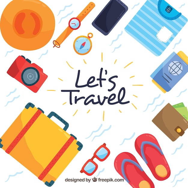 Free vector travel background in hand drawn style