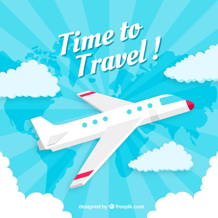免費 Vector 乘坐平坦式飛機的旅行背景