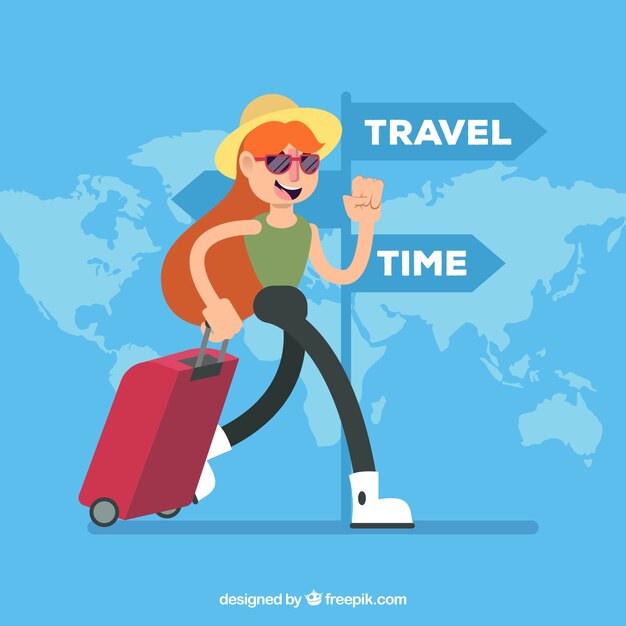 Travel background with dynamic woman