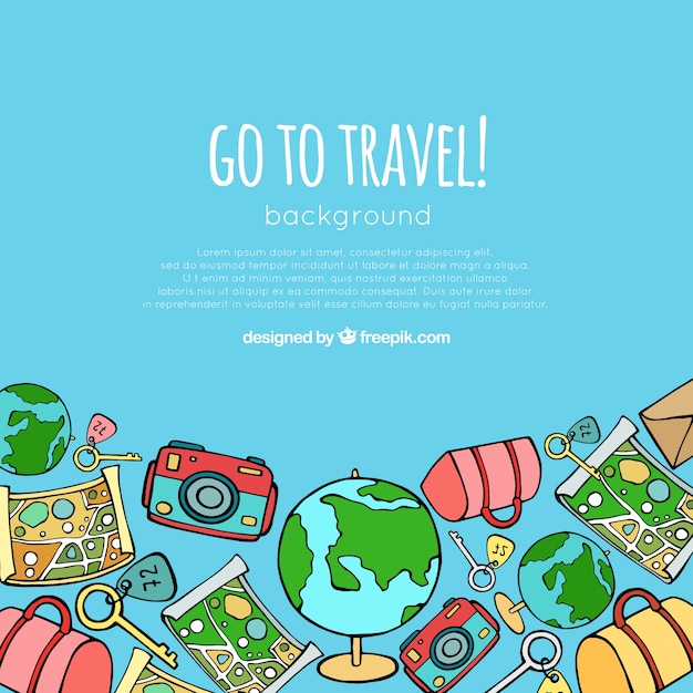 Travel background with elements in hand drawn style