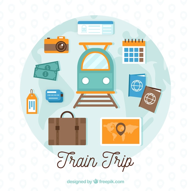 Travel background with elements and train