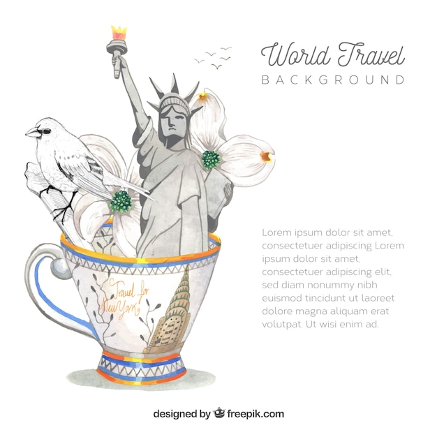 Travel background with elements in watercolor style