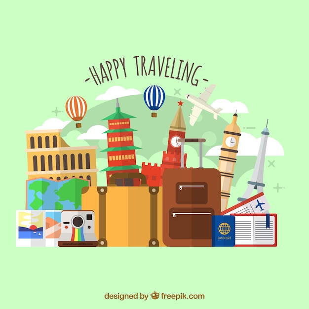 Free Vector | Travel background with flat landmarks