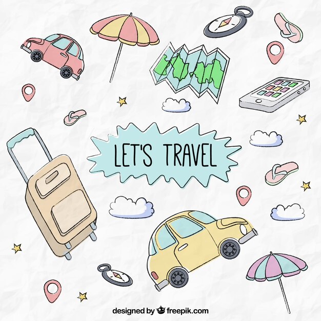 Travel background with hand drawn elements