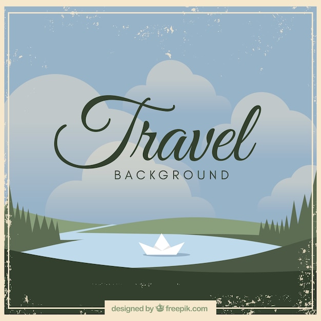 Travel background with landscape in vintage style