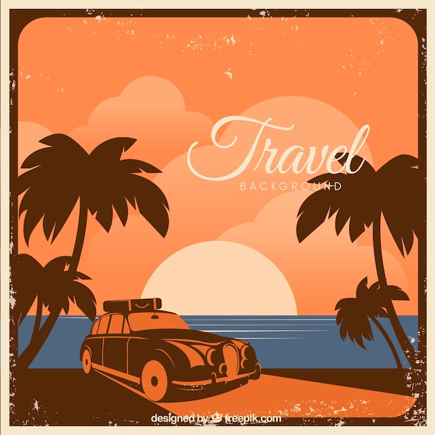 Free vector travel background with landscape in vintage style