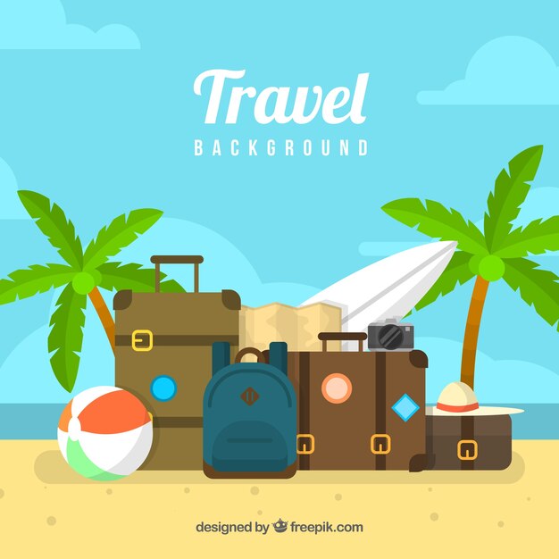 Travel background with luggage in flat style