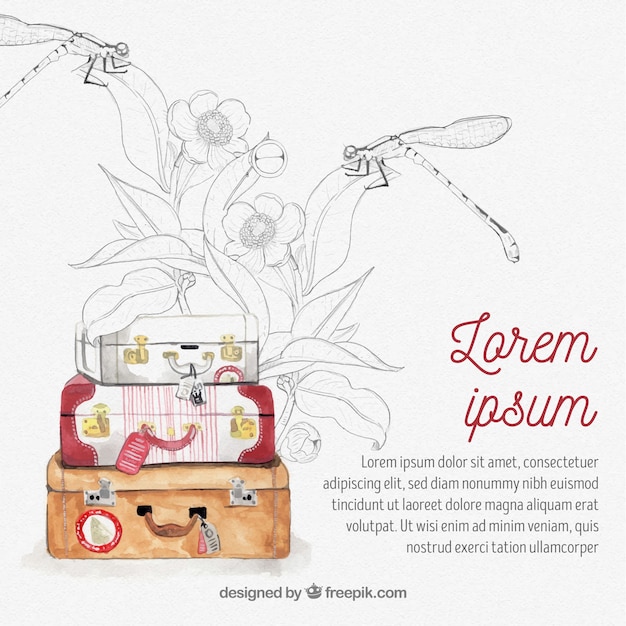 Free vector travel background with luggage in watercolor style