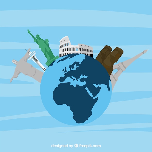 Free vector travel background with monuments on earth