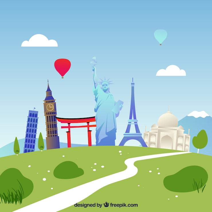 無料Vector モニュメントと草の旅行の背景