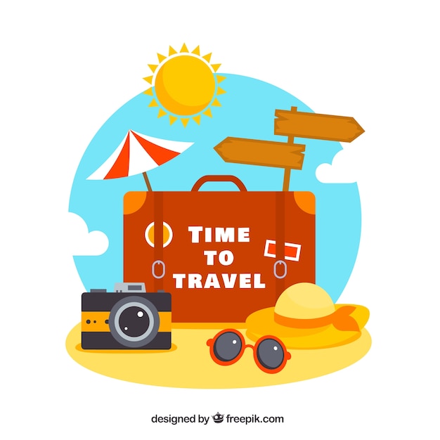 Free vector travel background with suitcase