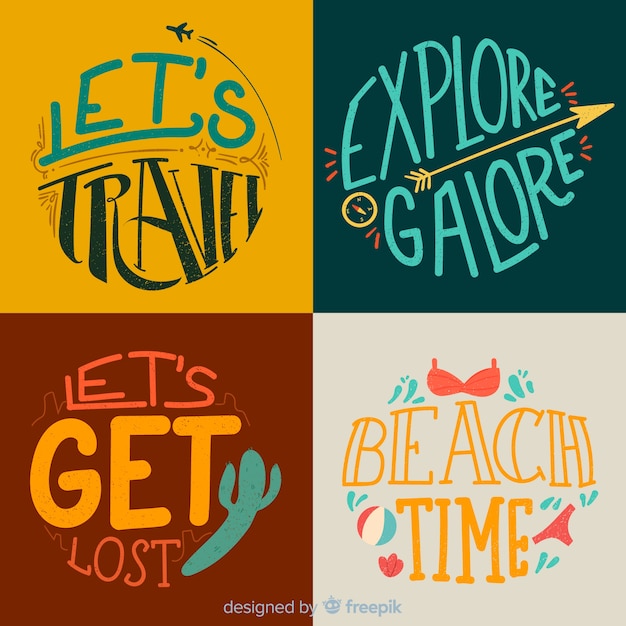 Free vector travel badge collection calligraphic style