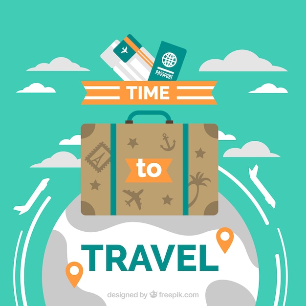 Free vector travel bag and world background