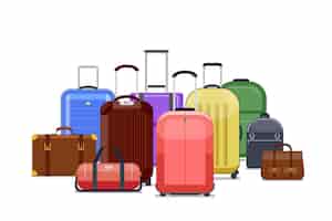 Бесплатное векторное изображение Дорожные сумки и цвет багажа. куча багажа для путешествия иллюстрации поездки