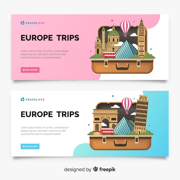 Free vector travel banner open suitcase flat design