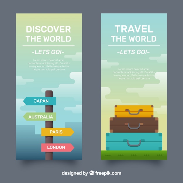 Travel banner with suitcase design